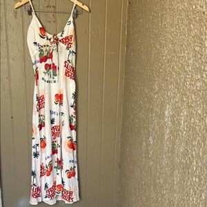 Paper Heart Fresh Fruits print linen/rayon blend White Summer Dress